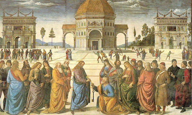 PERUGINO, Pietro Christ Giving the Keys to St. Peter oil painting image